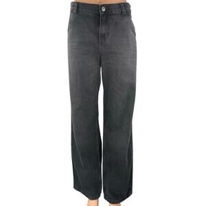 Mango MNG Women's Black Straight Wide Leg High Waist Denim Jeans Pants Size 6